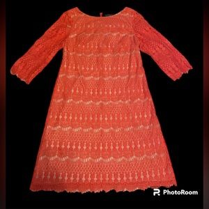 Coral Knee-length Jessica Howard Lace Dress. EUC. Sz: 12.